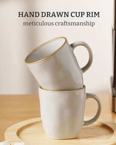 famiware Coffee Mugs Set of 4, Ocean Square 13oz Coffee Cup Set with Handle - color: Ocean Square-Cappuccino White, size: 4pcs