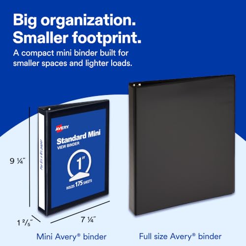 Avery Mini 3 Ring Binder, 1" Round Rings, 1 White Binder - size: 1"