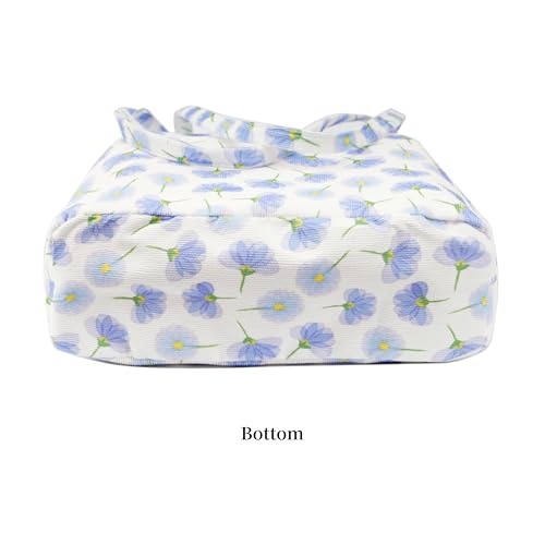 Corduroy Tote Bag Cute Tote Bags for Women Shoulder Bag with Inner Pocket for Work Beach Travel and Shopping Grocery - style: Blue Purple Flower