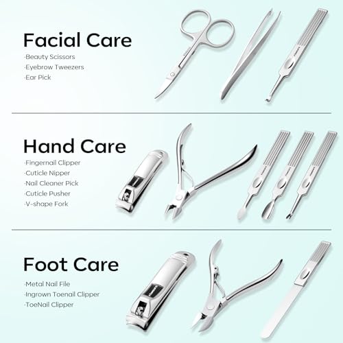 FAMILIFE Stainless Steel Manicure Set 11-in-1 Professional Nail Clipper Kit - color: Mint Green