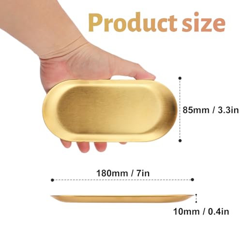 15 Pack 7 Inch Oval Stainless Steel Decorative Tray, Stainless Steel Tea Fruit Tray, 7 inch Gold Oval Trays for Bathroom Vanity, Jewelry, Perfume & Key Organizer (Gold) - size: 15 Pack 7 Inch