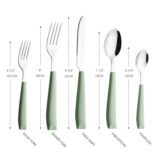 ANNOVA Silverware Set Stainless Steel Colorful Handle Tableware Kitchen Flatware Set Utensils, Includes Dinner Knives, Forks, Spoons, Salad Forks & Dessert Spoons (Sage Green, 20 Pieces) - color: Sage Green 20Pieces
