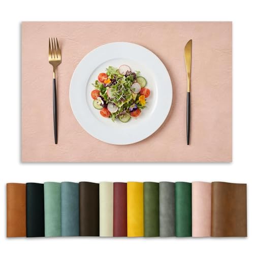 Artoid Mode Pink Faux Leather Placemats Set of 6, 12x18 Inch Waterproof Wipeable Heat Resistant Vinyl Place Mats, Reversible Table Mats for Spring Kitchen Dining Decor - color: Pink, size: 12" x 18", Rectangular Set of 6