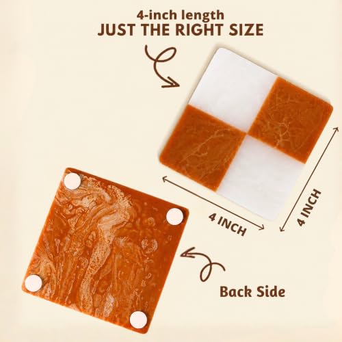 Folkulture Cute Fall Coasters, Set of 4, Non Slip, Easy to Clean - 4 Inch - color: Checkered - Rust