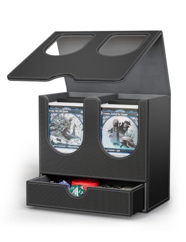 Card Deck Box with Dice Tray for MTG Commander Display(Black Gray) - color: B-Black&Gray