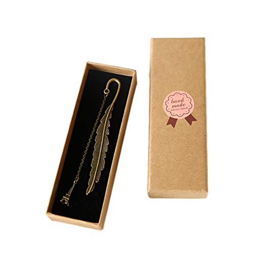 Vintage Feather Shape Metal Bookmark Page Markers Student Reading Pagination Mark Book Clip with Pendant for Travel Readers, Literature Fans,Bookworm Gifts (Bronze-Iron Tower) - color: Bronze-iron Tower