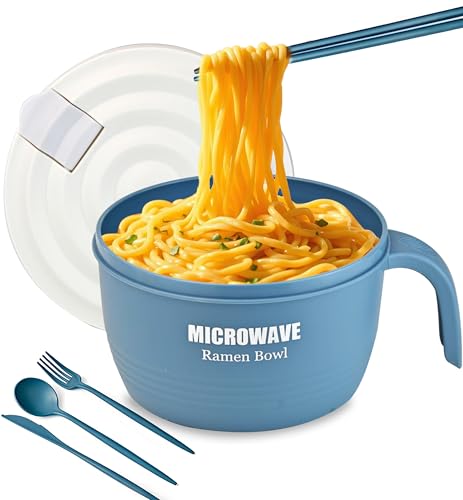 Layron Large Ramen Bowl, Ramen Noodle Bowls Microwavable 45 oz, Ramen Cooker, Microwave Pasta Cooker, Ramen Bowl Microwave Gift for College Boys Girls Male Female Dorm Room (blue) - color: Blue