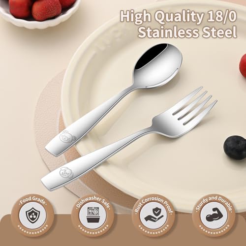 DEHOV Toddler Eating Utensils Set,Set Of 12 Food Grade Stainless Steel Silverware Sets For Kids,Dishwasher Safe Children Small Metal Spoons And Forks Flatware Sets - color: Silver