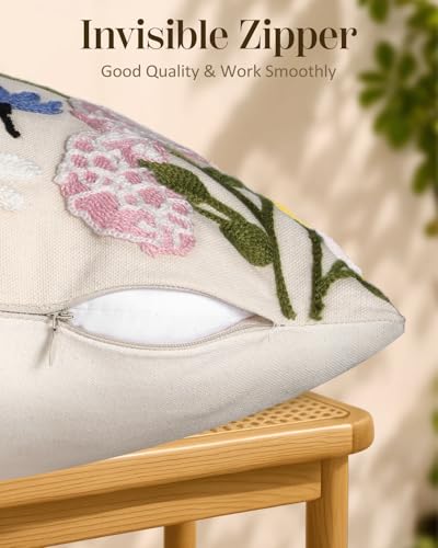 Embroidered Throw Pillow Covers 18x18 Inch, 2Pack, Retro Flower - color: Retro Flower, size: 18" x 18" (Pack of 2)