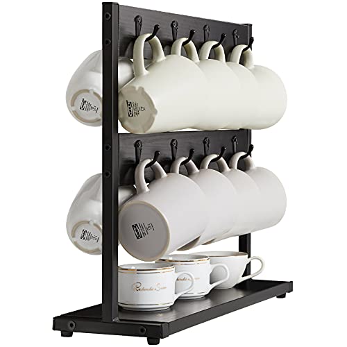 IBUYKE Coffee Mug Holder for Countertop,16 Hook Mug Tree,Black TBJ001B - color: Black, size: no shelf(16 mugs)