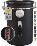 Veken Coffee Canister with Window, 39OZ Large Airtight Stainless Steel Jars - color: Black, size: 39 oz