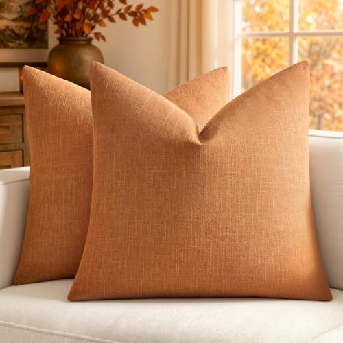 MIULEE Pack of 2 Decorative Linen Burlap Pillow Covers Fall Farmhouse Boho Accent Pillowcases for Sofa Car Couch Bedroom Living Room Decor 18x18 Inch Burnt Orange - color: Burnt Orange, size: 18" x 18" (Pack of 2)