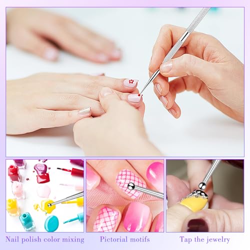 Jeffdad Nail Dotting Tool, 4 Pcs Professional Double-ended Nail Art Tools with Box, Dot Pen Metal Dot pen Nail Polish Paint Pen Dot Diamond Pattern Stainless Steel Dotting Tools Nail art(silver) - color: silver