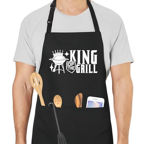 King of the Grill Funny Aprons for Men with 2 Pockets, Cooking Apron for Dad, Gag Gifts for Men, Adjustable BBQ Grilling Apron for Husband, Chef Kitchen Gifts for Birthday & Father’s Day - A20 - color: King of the Grill 3