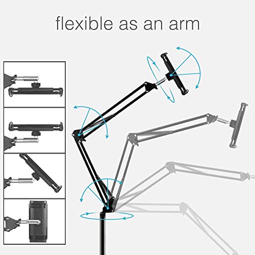 Tablet Floor Stand with 5LB Metal Base, Overhead Bed Phone Stand Angle Height Adjustable Holder, Universal Floor Stand Compatible with iPhone iPad Pro Air Mini, Samsung Tab, Kindle, E-Readers…