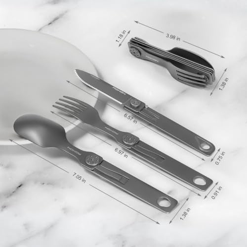 ROXON 3-in-1 Camping Utensils Set (Knife, Spoon, Fork) Titanium-Plated Grey - color: Titanium-Plated Grey