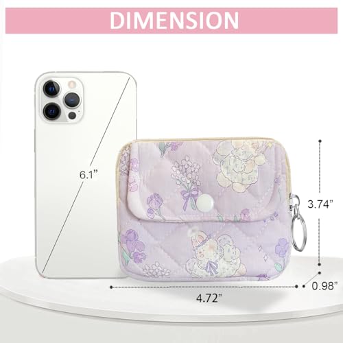 Cute Prints Cotton Quilted Coin Purse for Women Girls - color: PURPLE BOUQUET