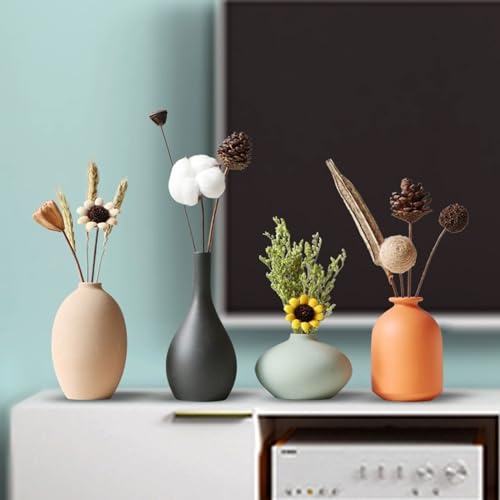 Vase Set of 4 with Dried Flower for Shelf Home Decor Matte Ceramic - size: Vase Set 4 - with Dried Flower