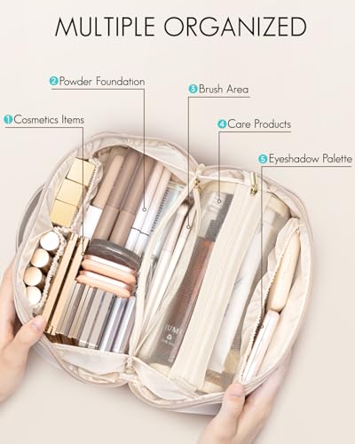 VLANDO Makeup Bag,Women Travel Toiletry Case,Carry Handle,Off White - color: 05.Off White