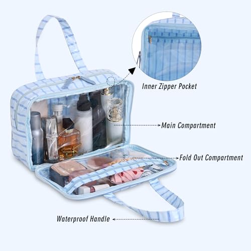 Toiletry Bag for Women, Blue Stripe - color: Blue Stripe