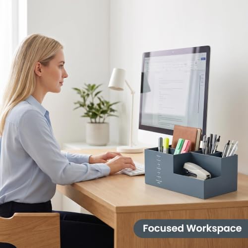 Jekelife Desk Organizer,3 Compartment Multi Grid Desk Container, Open Wide Opening Hard Thickened Pen Holder for Office Stationery, Home Small Item, School Supplies Organization Grey - color: Grey, size: A