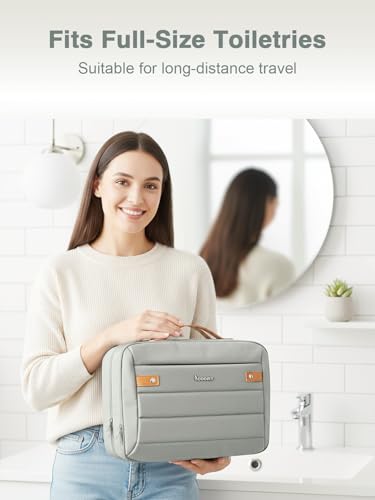COOSKY Women's Hanging Toiletry Bag, Waterproof Travel Cosmetic Organizer with Jewelry Storage, Large Capacity Makeup Case for Full-Size Skincare & Bathroom Essentials, Portable Cosmetic kit, Grey - color: Grey