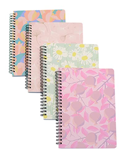 Yansanido Spiral Notebook, 4 Pcs A5 Thick Leaves Design Hardcover 8mm Ruled 4 Color 80 Sheets -160 Pages Journals for Study and Notes (Leaves) - style: Leaves