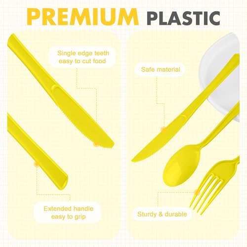 Kochorie 300 Pieces Yellow Plastic Silverware, Disposable Plastic Utensils - color: Yellow