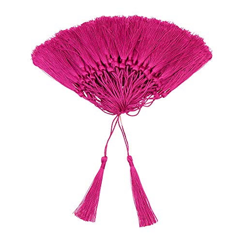VAPKER 100 Pieces Dark Pink Tassels 13cm/5-Inch Silky Handmade Soft Tassels Floss Bookmark Tassels with 2-Inch Cord Loop for Jewelry Making, DIY Projects, Bookmarks - color: K:dark Pink