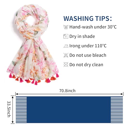 QIUTIMIY Scarf for Women Lightweight Soft Floral Leopard Printed Scarves Fall Winter Fashion Shawl Wrap with Fringe - color: Flower-pink Orange