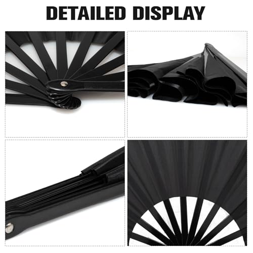 QIRMIZI 10PCS Large Folding Hand Rave Fan - Popping Fan Clacking Fans for Chinese Kung Fu, Tai Chi, Dance, Music Festivals,Carnivals, Weddings, EDM Events, Parties & Decorations,Black - color: Black