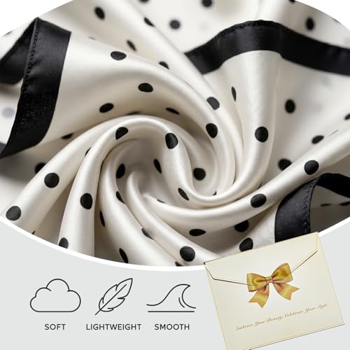 Seawhisper Premium Printed Satin Silk-Like Neck Scarf for Women Square 26" - color: White