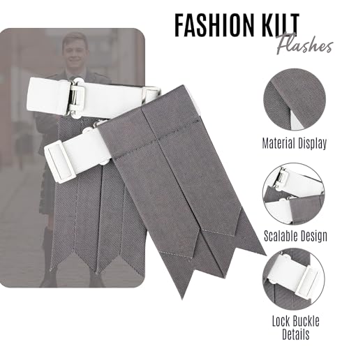 EZE Kilt Flashes for Men with Heavy Buckle Adjusters, Plain & Tartan Kilt Sock Flashes Acrylic Wool - color: Grey