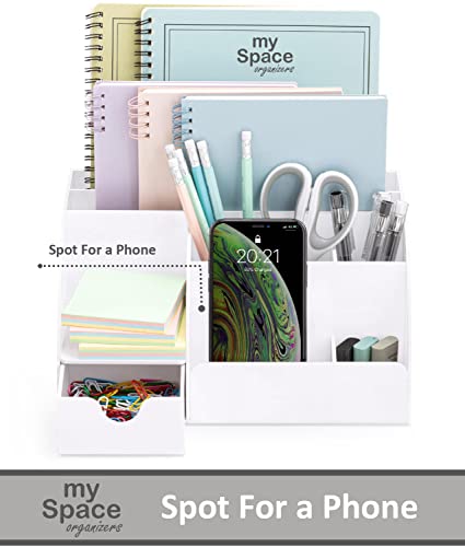 White Desktop Organizer - 9 Compartment Office Desk Accessories Organizer - Pen Holder - color: White