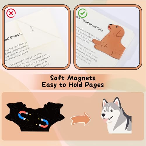 10 Pcs Dog Magnetic Bookmarks, Cute Animal Page Markers for Reading - color: Dog