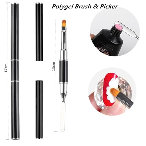 FULINJOY 5Pcs Nail Art Tools - Resin Nail Art Palette, 1 Polygel Brush Picker Brush, 3 Nail Art Painting Brushes, Nail Polish Mixing Palette Double-Ended Pen Nail Liner Brush Nail Drawing Brushes