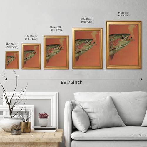 EQUEEN Trout Poster Wall Art Wall Decor Vintage Fish Canvas Print Funny Fishing Art For Cabin Man Cave 24x36inch Golden frame - color: style-5, size: 24"L x 36"W