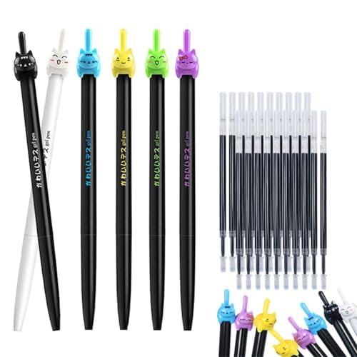 22pcs/set Creative Animal Cat Shaped Retractable Gel Pen Set, 0.5mm Black Quick Drying Filling Pen Refills Signature Pen, Suitable for Office Writing (2 Random Pens+20Refills)