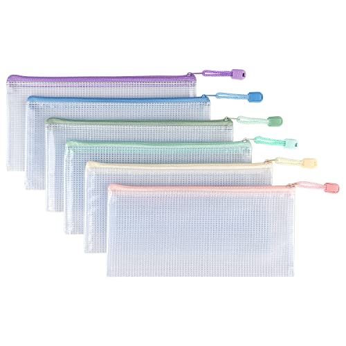 Tamaki 6 Pack Small Mesh Zipper Pouch Bags A6 Size - color: 6 Pack Macaroon