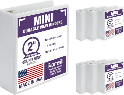 Samsill Economy 2 Inch Mini 3 Ring Binder, Round Ring Binder, Holds 5.5 x 8.5 Inch Documents, Customizable Cover, 2" View, 6 Pack, White - color: White, size: 2" View, style: 6-Pack