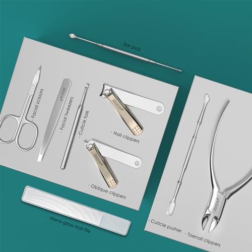 ZIZZON Manicure Set Professional Stainless Steel Toenail and Fingernail Clippers Set 9 in1 Pedicure and Grooming kit with Travel Case (Orange) - color: Orange