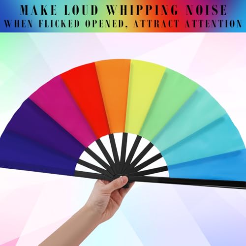 Maitys 2 Pack Foldable Fans for Rave Dancing,Rainbow,Simple Pattern - color: Rainbow, style: Simple Pattern