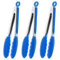 HINMAY 9-Inch Cooking Tongs with Silicone Tips, Set of 3 (Blue) - color: Blue