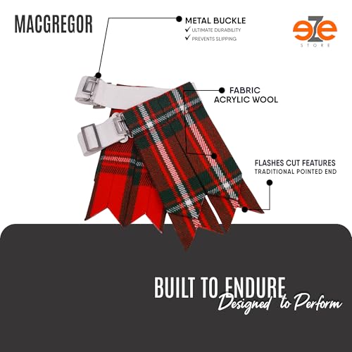 EZE Kilt Flashes for Men with Heavy Buckle Adjusters, Plain & Tartan Kilt Sock Flashes Acrylic Wool - color: Macgregor