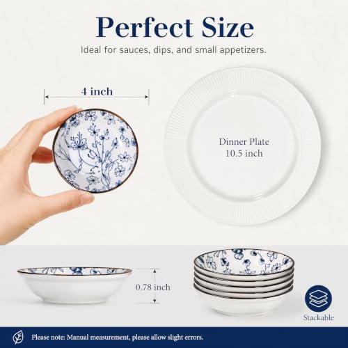 ZENFUN 12 Pcs Soy Sauce Dishes, Tiny Bowls, 3 oz Dipping Bowls for Condiment Sushi, Elegant Mini Bowl for Side Dish, Ketchup, Appetizer Plates, Ceramic, Blue and White - size: mini