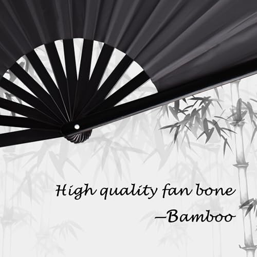 Folding Hand Fan with Bamboo for Women Men, Chinese Japanese Rave Fan Hand Fans for Festival, Dance, Gift, Performance, Decorations (Bamboo fan black 2p) - color: Bamboo fan black 2p