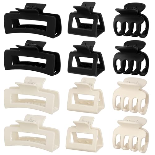 SMKSL 12 Pcs Hair Claw Clips for Women & Girls 3 Styles Hair Accessories - color: Black & White