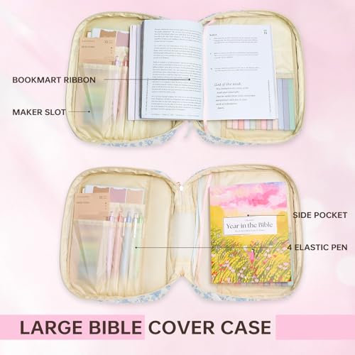 Bible Cover Case for Women Large Bible Cover Bag Quilted Bible Carrying Case for Girls Bible Study Supplies Accessories Christian Gifts for Women (Small Blue Floral, Large) - color: Small Blue Floral