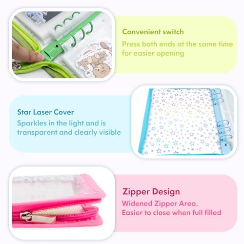 Kpop Photocard Binder Holder with 30 Pack 4-Pocket Inner Pages, A5 6 Ring Cover Album Book with Zipper for Organizing Trading Card (Pink) - color: Pink