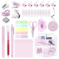 Mini School Supplies Kit, Pink Stapler with Staples and Tape Dispenser Set, Mini Stationary Set Includes Sticky Notes Index Tabs Highlighters Gel Pens for Office & Back to School Supplies - color: Pink